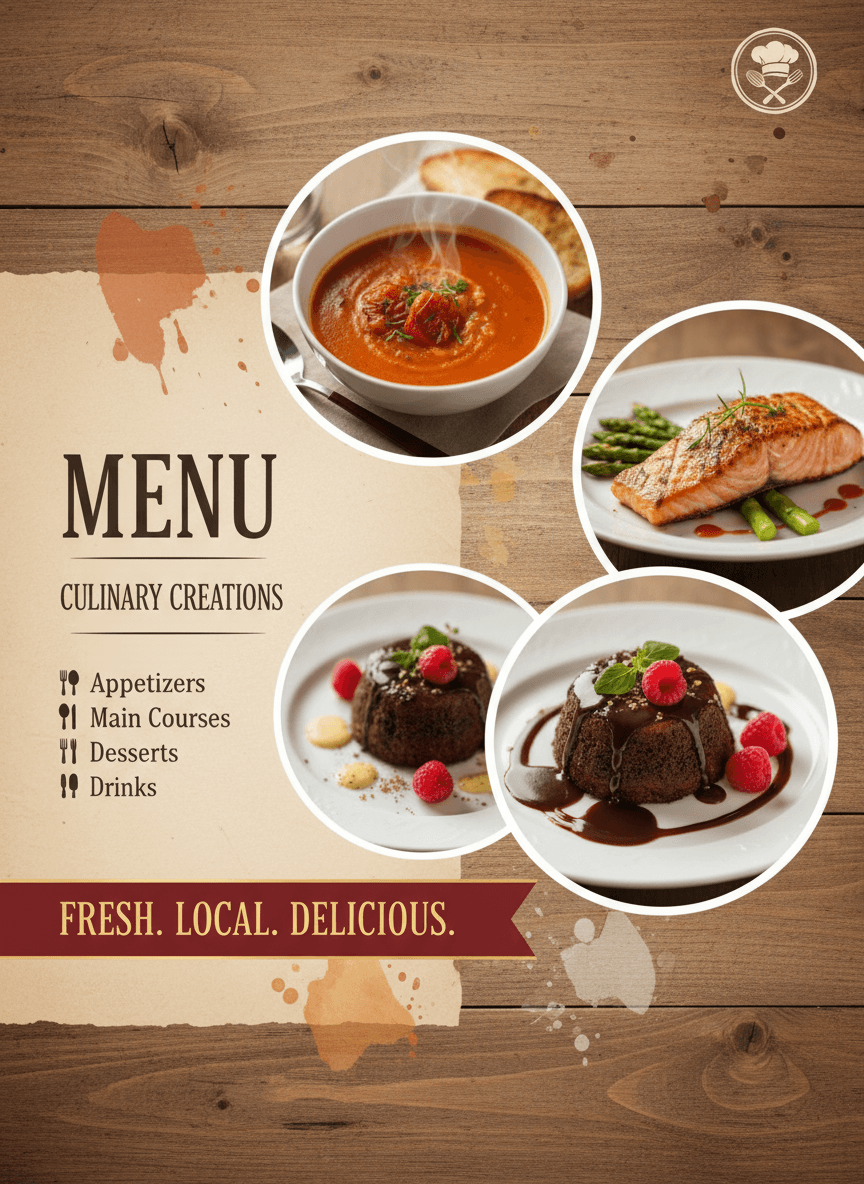 군침 도는 음식 사진, 소박한 질감, 따뜻한 색상이 있는 음식 테마 PPT 템플릿