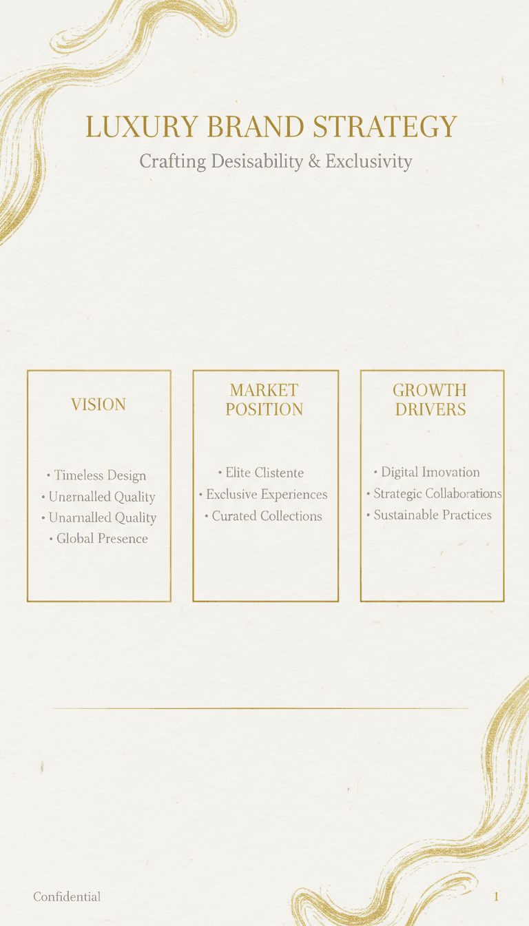 미색 배경에 골드 포일 악센트와 세련된 서체로 된 우아한 미니멀리스트 PPT 템플릿.