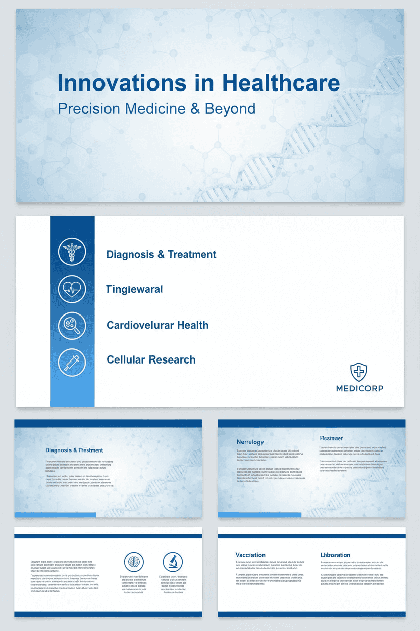 분자 배경, 파란색과 흰색, 건강 아이콘이 있는 의료 헬스케어 PPT 템플릿