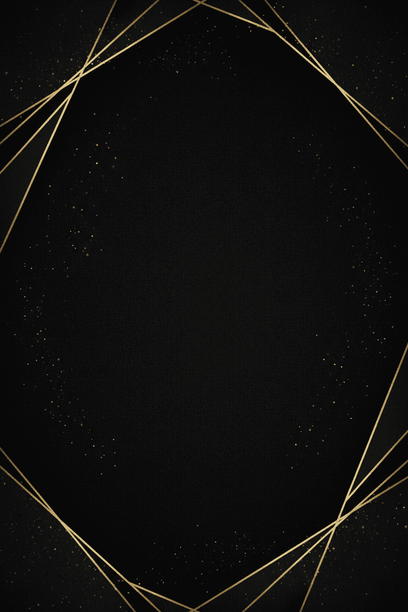 섬세한 금색 기하학적 악센트와 반짝이는 입자가 있는 고급스러운 검은색 배경의 PPT 표지.