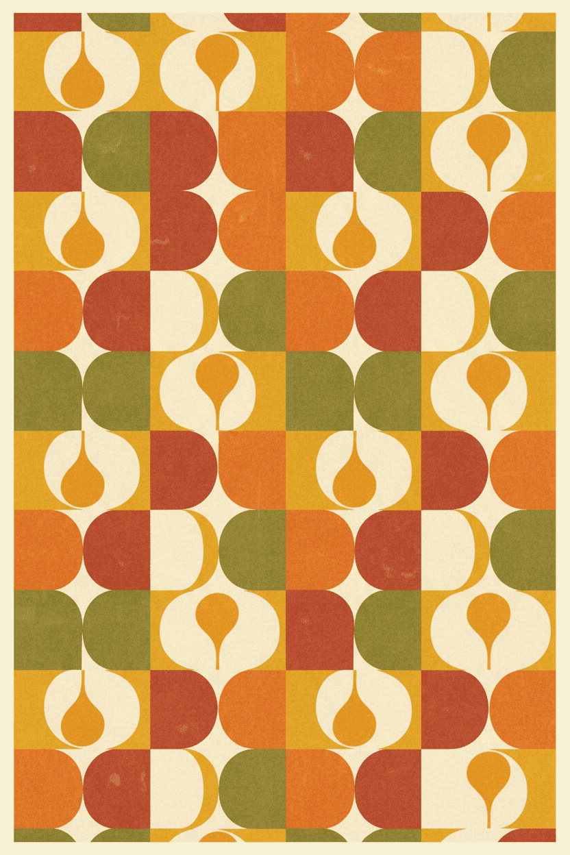 따뜻하고 차분한 흙색 톤의 레트로 추상 패턴이 있는 빈티지에서 영감을 받은 PPT 표지.