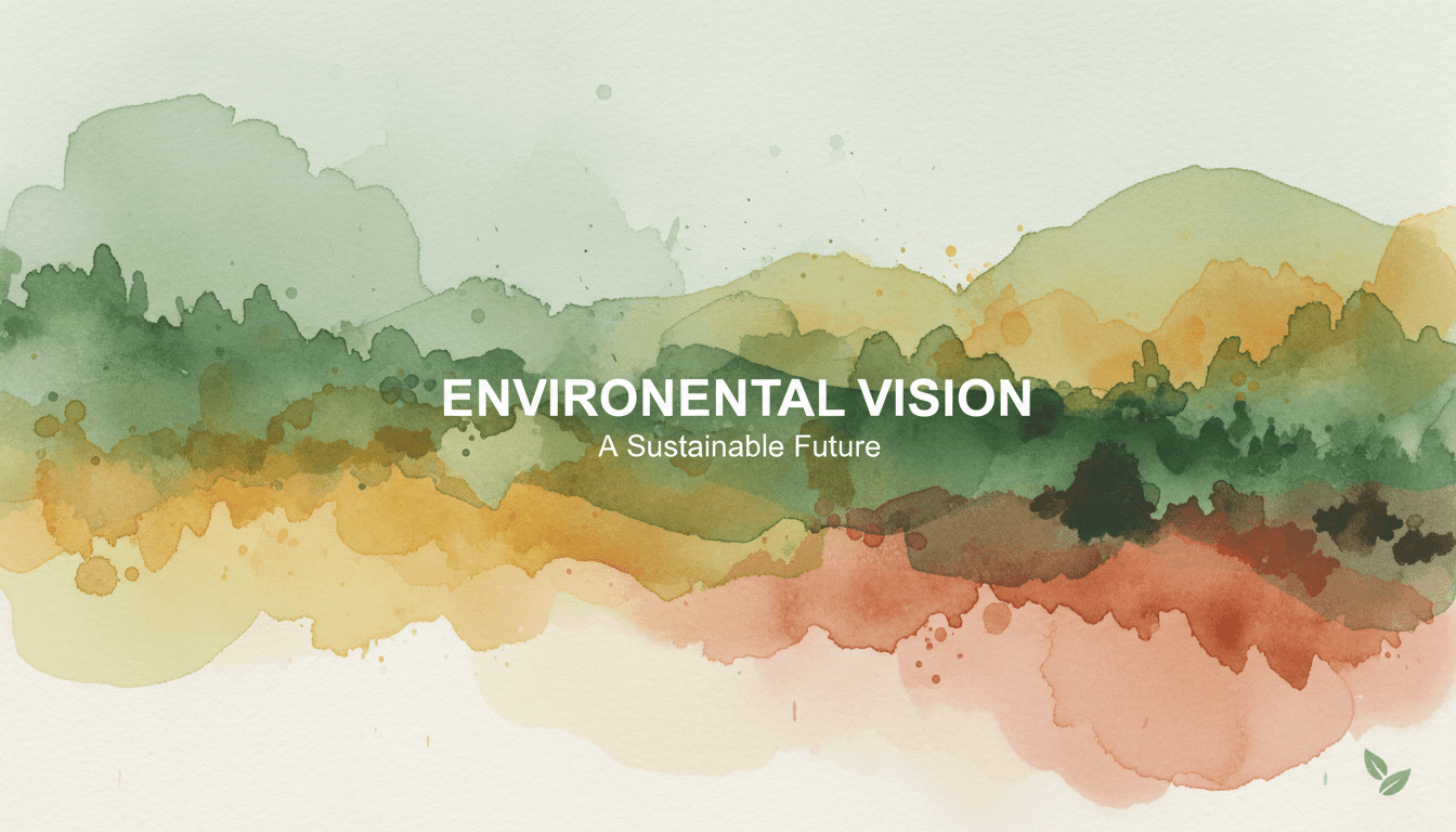 부드러운 녹색과 흙색 톤의 추상적인 수채화 풍경 PPT 표지.