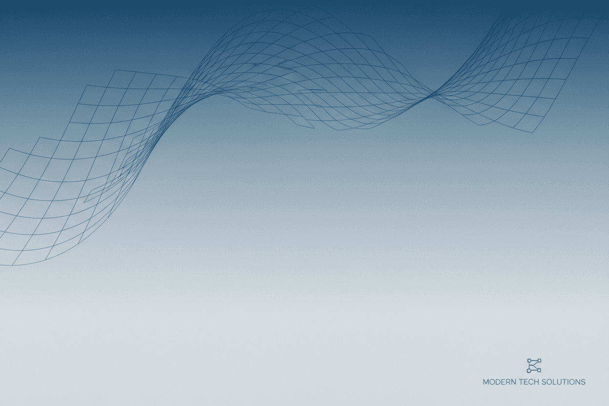 파란색과 회색의 디지털 격자 무늬가 있는 미니멀한 PPT 표지 디자인.