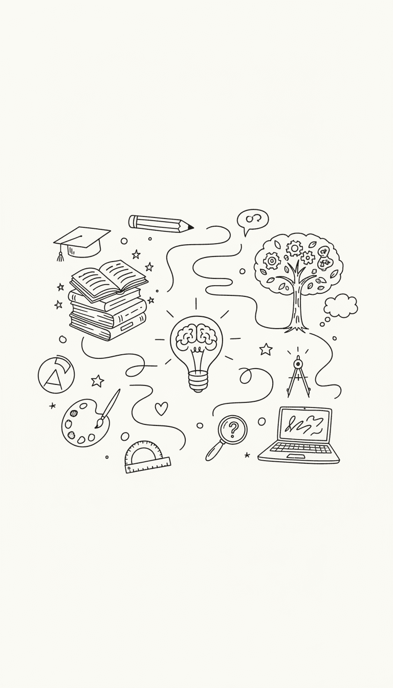 깔끔한 미색 배경에 미니멀한 손그림 낙서 요소가 있는 PPT 표지.