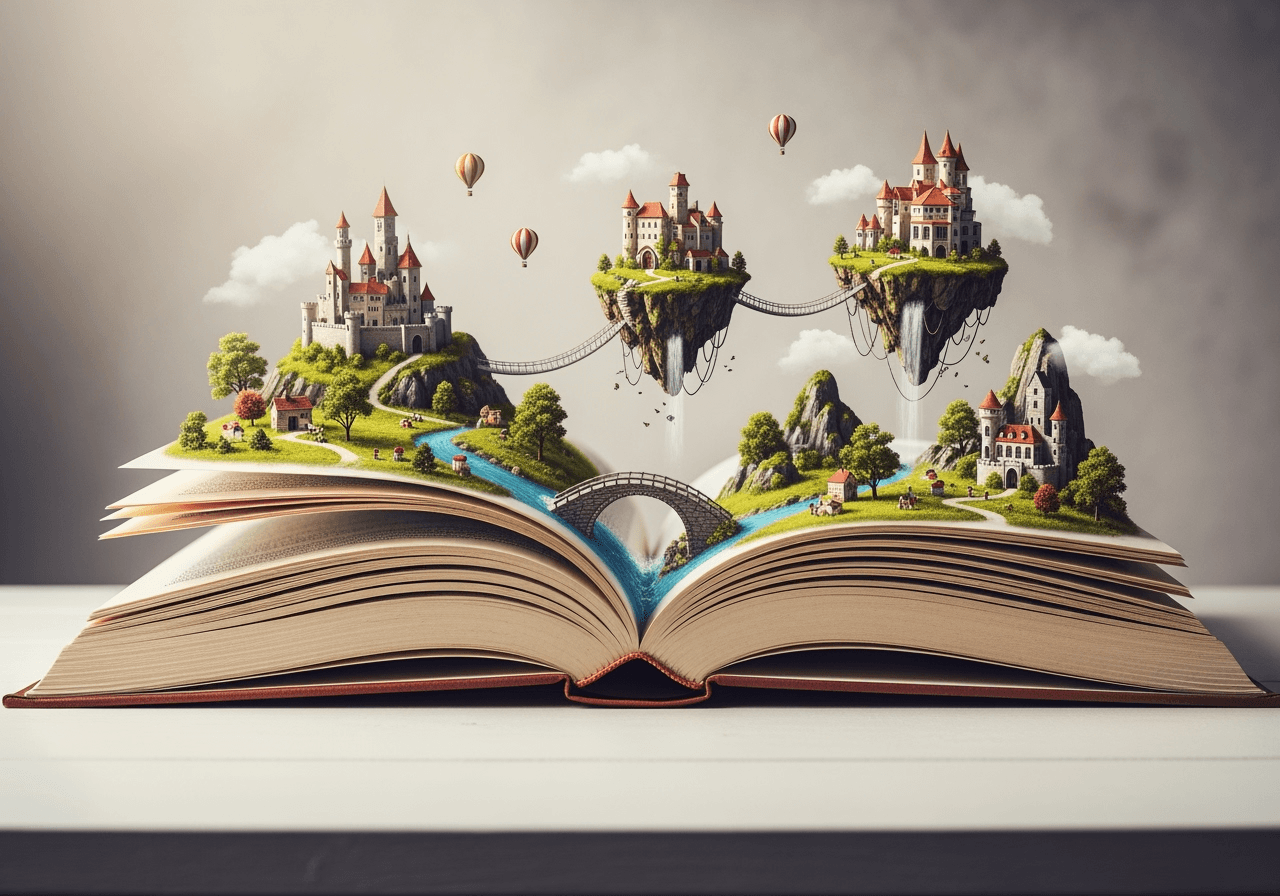 A fantasy world emerging from an open book, symbolizing the limitless creative potential of AI video generation.