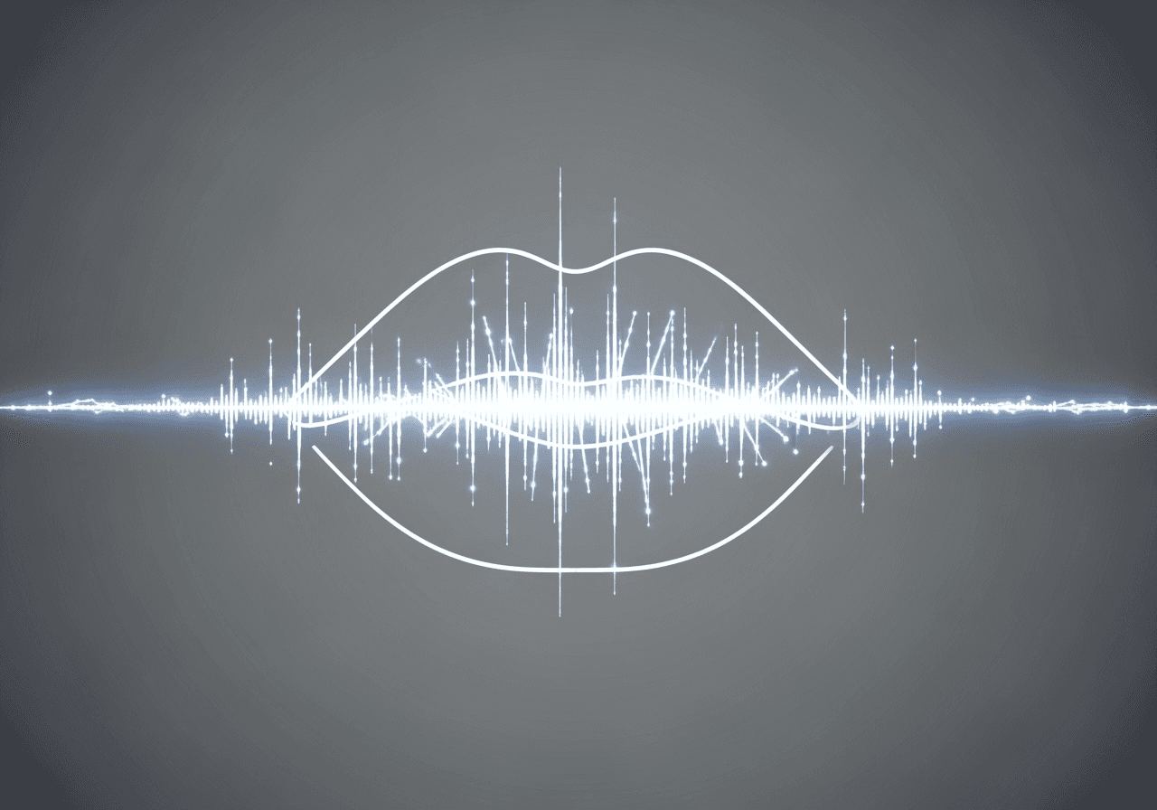 A minimalist graphic of a soundwave perfectly matching the outline of lips, representing AI lip-sync technology.