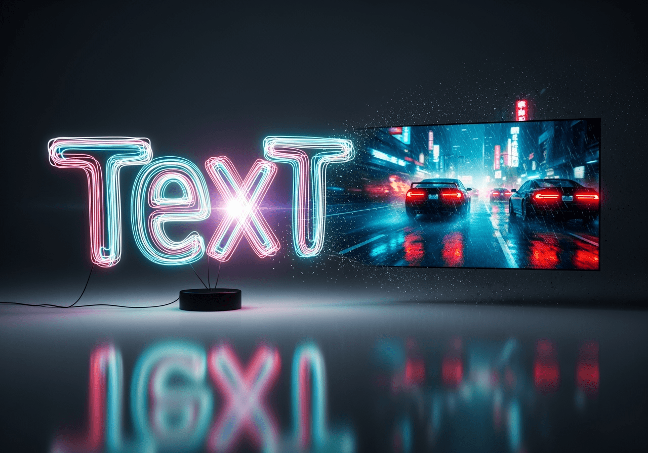 Abstract representation of AI text-to-video generation in a minimalist setting.