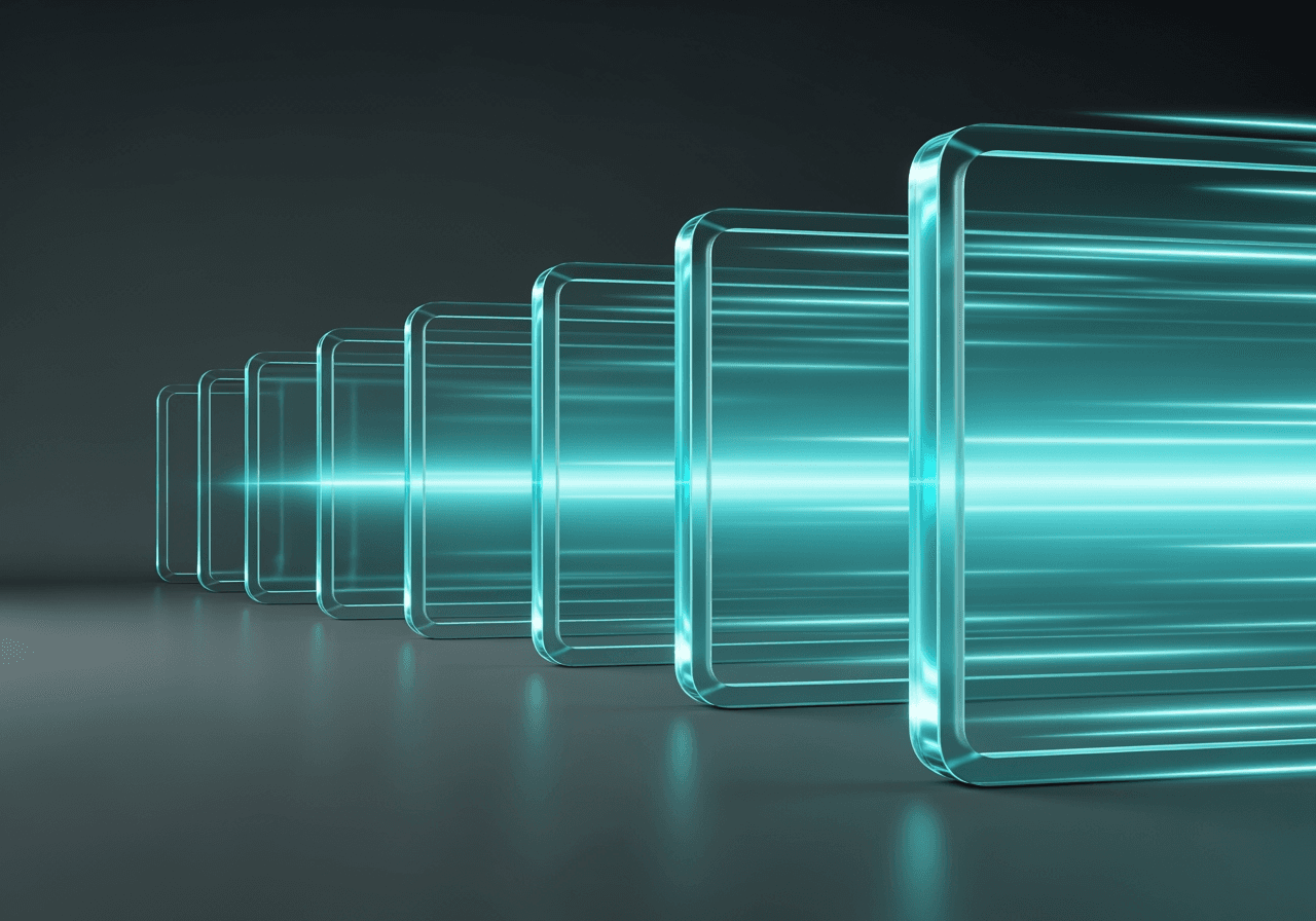 Beschleunigende Glasrahmen, die durch einen digitalen Tunnel fahren und schnelle GIF-Konvertierung symbolisieren