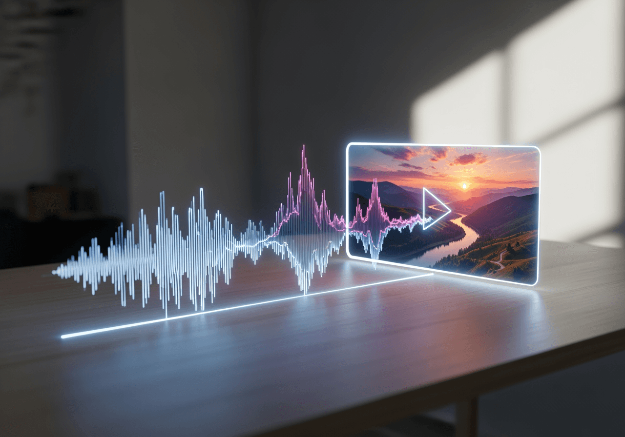 영화 같은 비디오 풍경으로 변하는 빛나는 음파