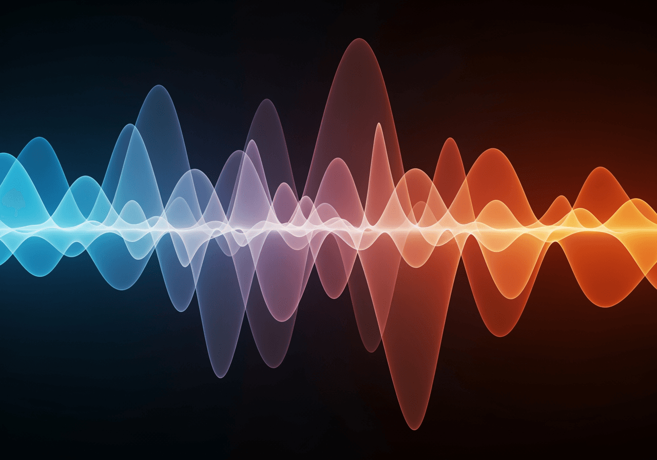 Abstraktes Schallwellenbild, das die Sprachumwandlung von Englisch nach Spanisch darstellt