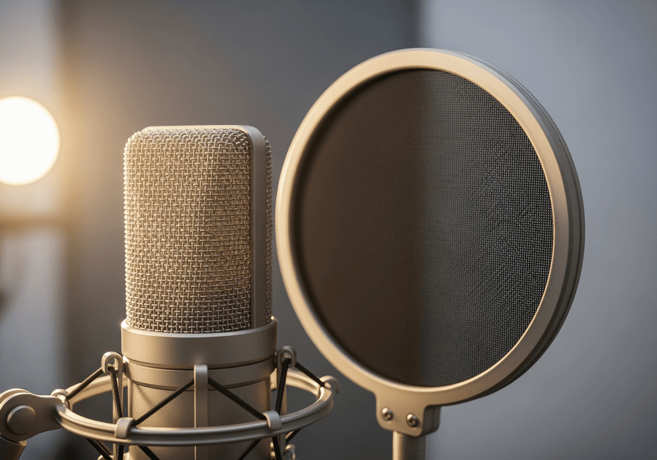 Microfono da studio che simboleggia la rimozione del rumore e la registrazione audio pulita