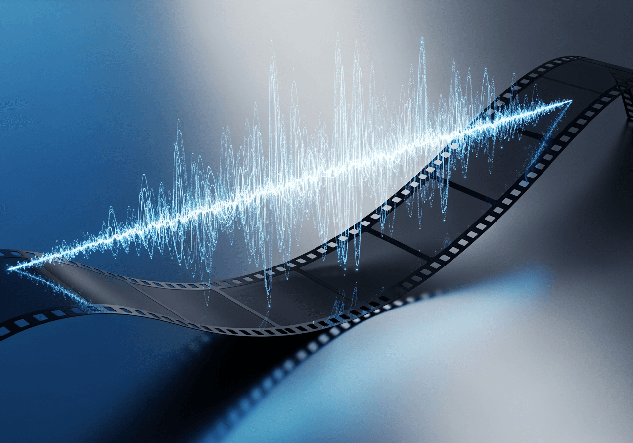 Hochwertiges abstraktes Bild eines Videofilms, der sich in sanfte digitale Schallwellen verwandelt