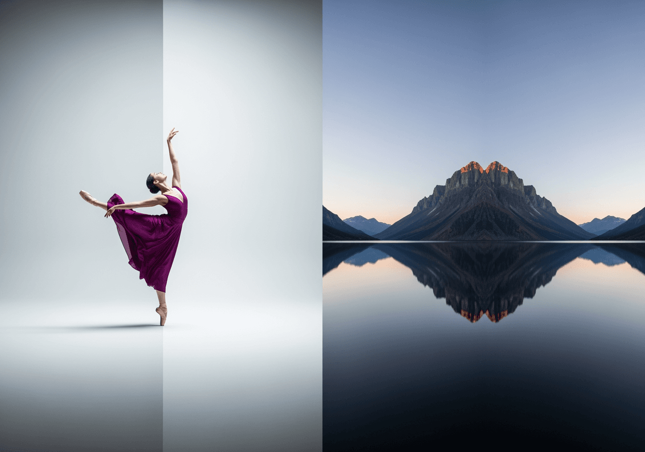 동영상 좌우 반전 효과를 상징하는 예술적이고 대칭적인 이미지