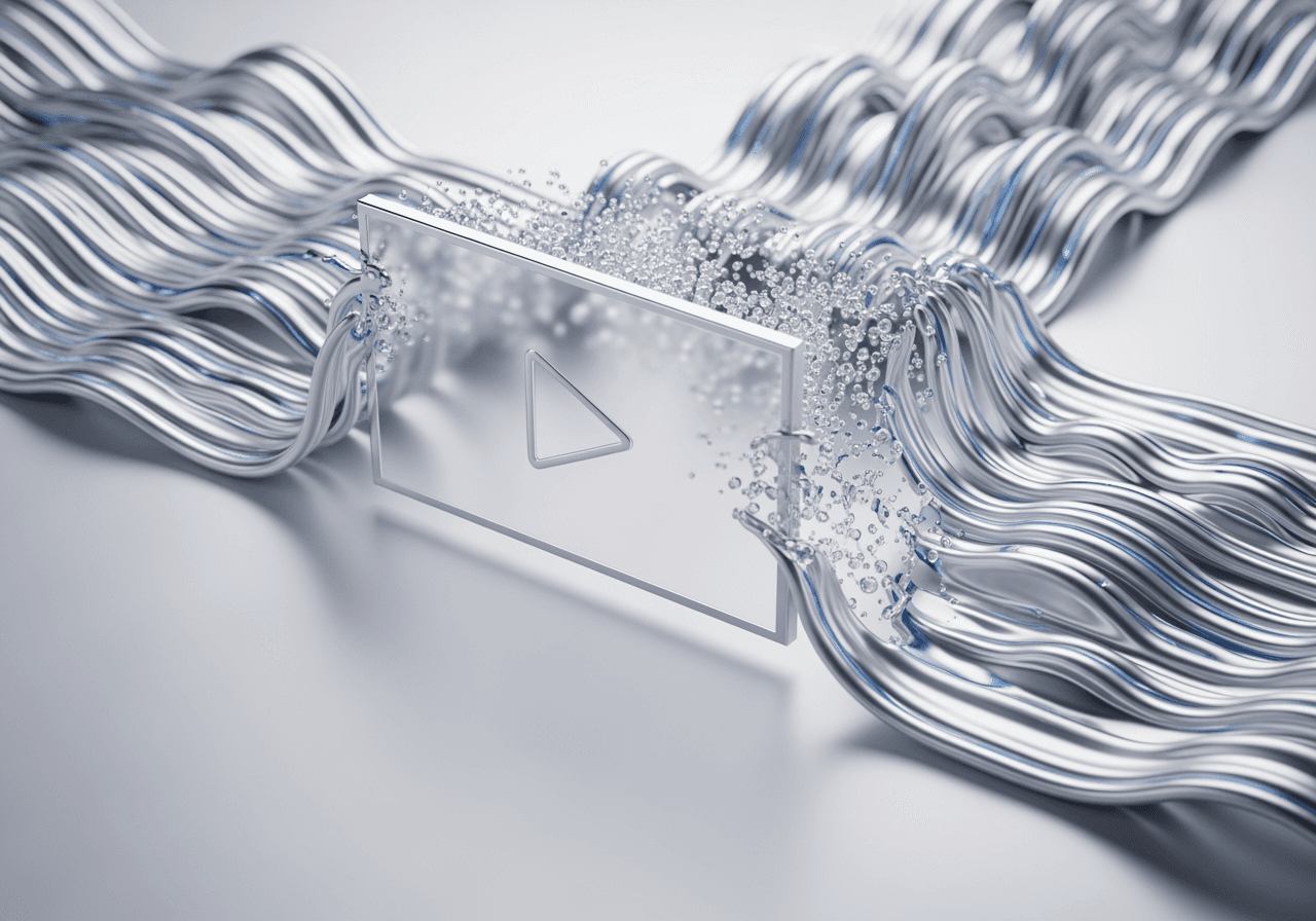 Renderizado 3D hiperrealista de un archivo de video MPEG transformándose en una onda de audio suave