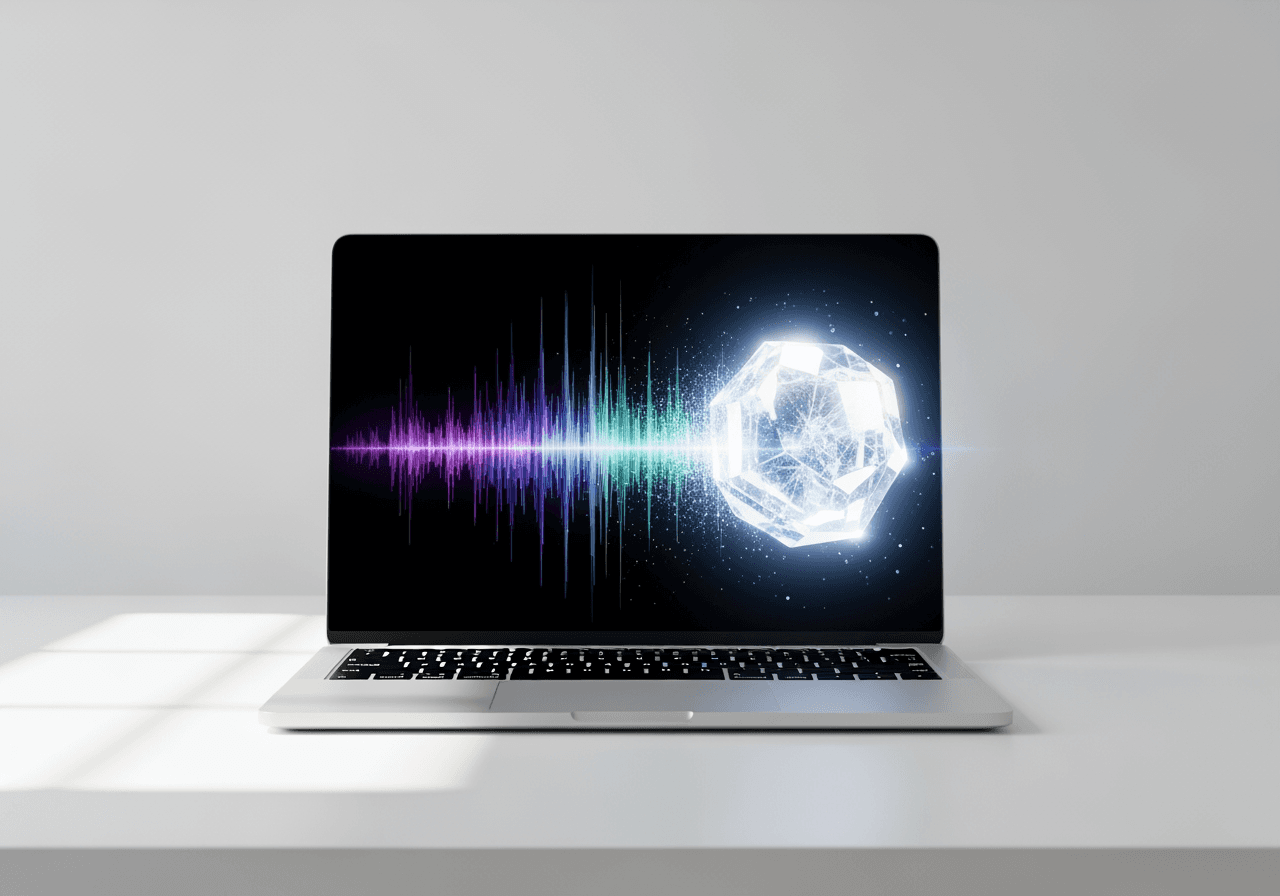 노트북 화면에서 AI가 고화질 동영상 용량을 효율적으로 줄이는 모습을 시각화한 이미지