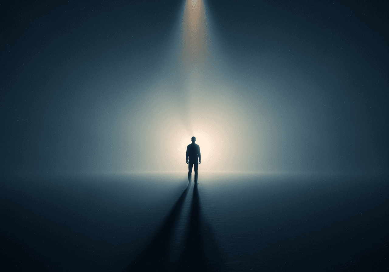 Filmische surreale Silhouette im nebligen Scheinwerferlicht