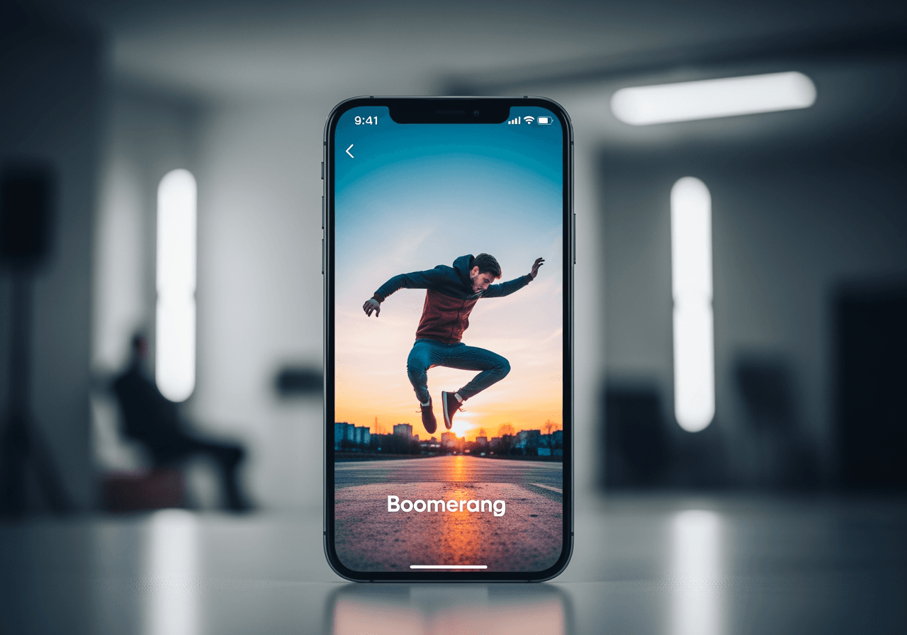 부메랑 루프 스타일로 역동적인 점프 동작을 보여주는 스마트폰 화면