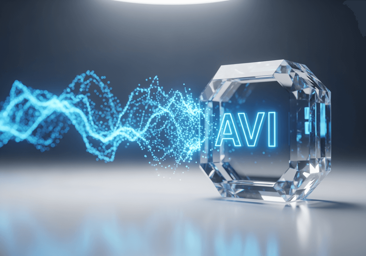 빛나는 데이터 스트림이 고화질 구조로 변환되는 과정을 표현한 세련된 디지털 비디오 추상 이미지