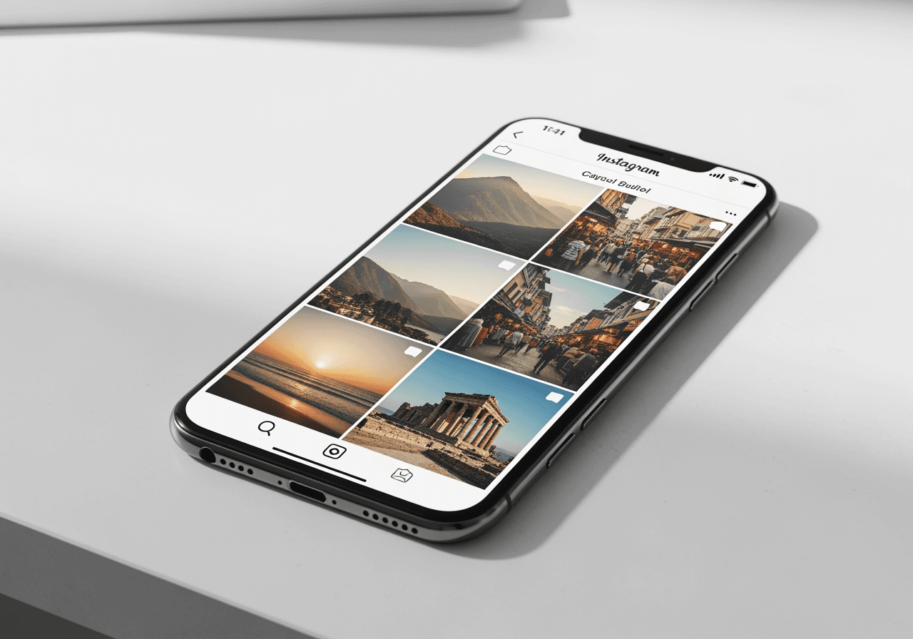 显示具有连贯风格Instagram轮播帖的智能手机