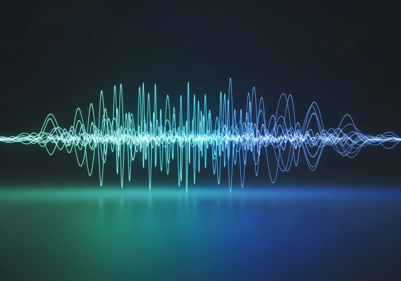 Digital sound waves visualization symbolizing voice conversion from Creole to English