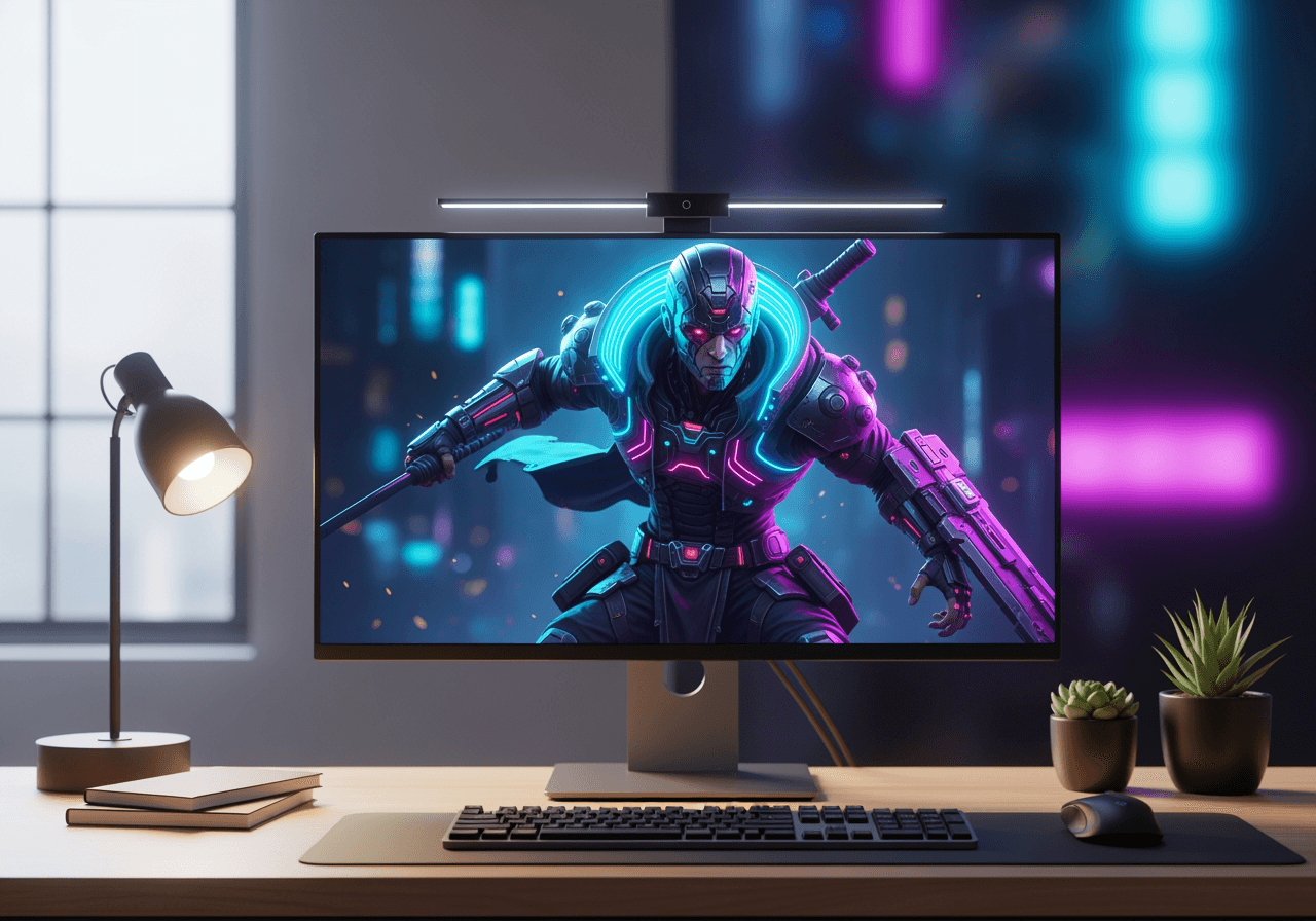 Personnage de guerrier cyberpunk créé par IA sur écran