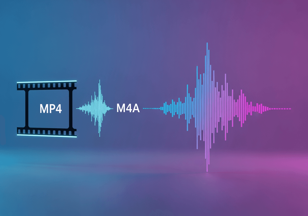 MP4 동영상이 M4A 오디오 파형으로 부드럽게 변환되는 고품질 3D 이미지