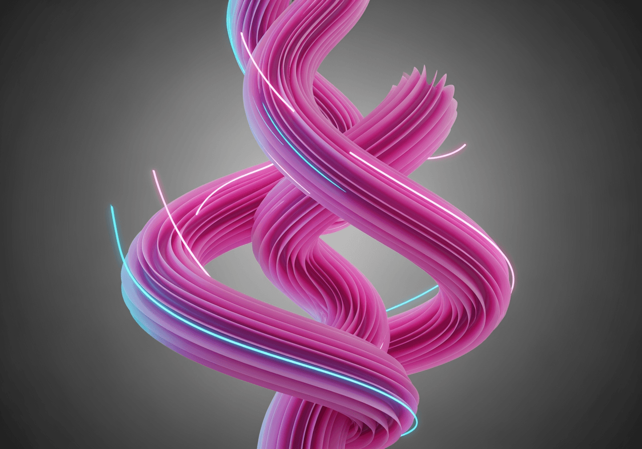 Scultura d'arte astratta 3D fucsia vibrante con effetti di illuminazione al neon