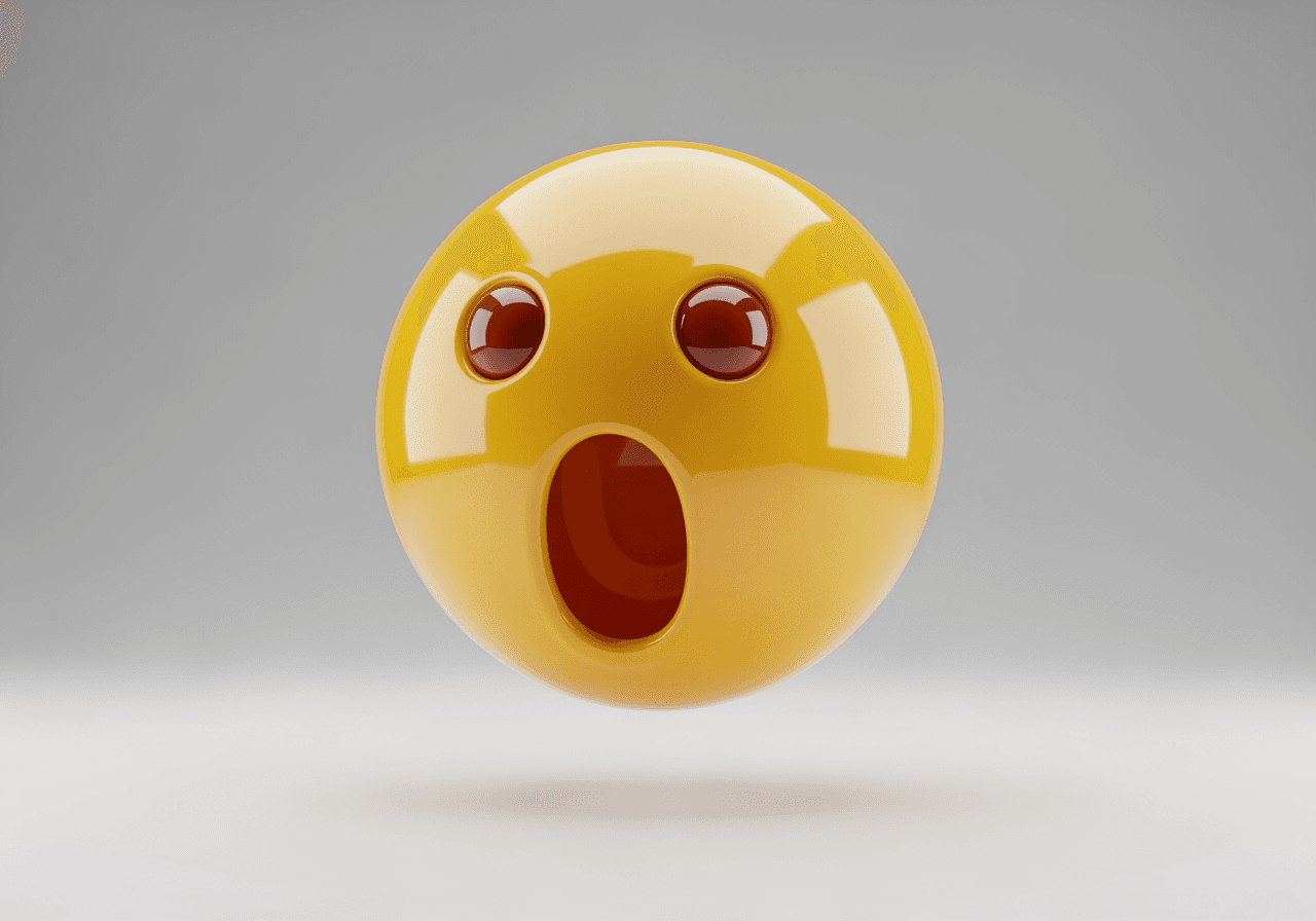 과장된 표정의 입체적인 3D 노란색 충격 이모지