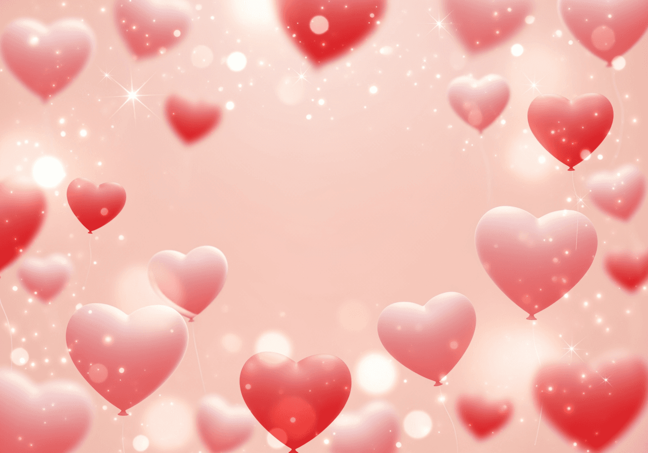 몽환적인 3D 하트 풍선과 핑크빛 보케 효과가 어우러진 발렌타인 배경화면