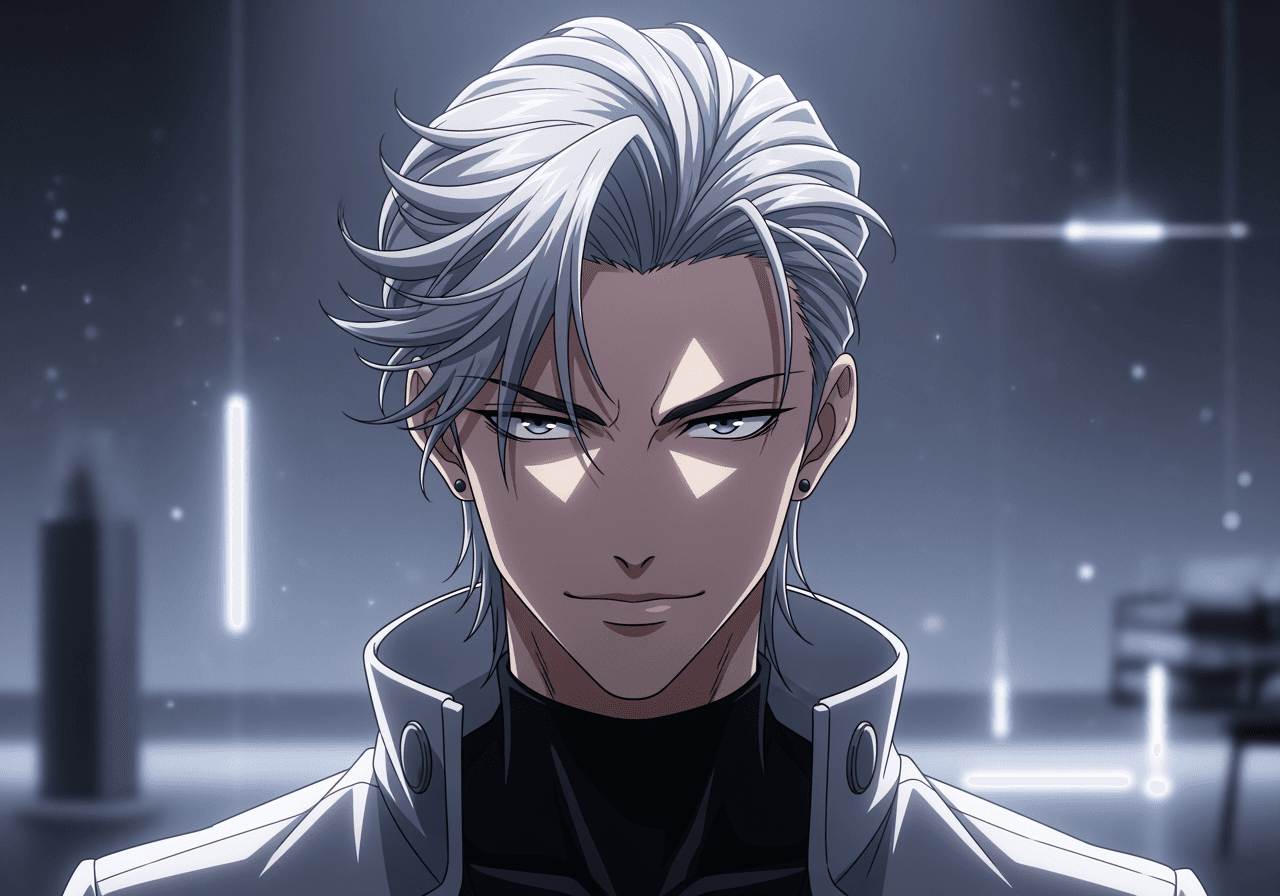 AI로 생성된 고화질 은발 애니메이션 소년 캐릭터