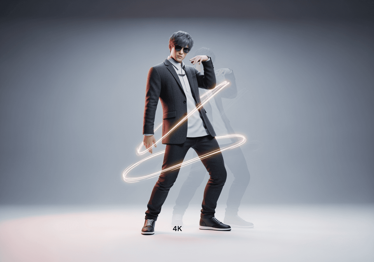 带有数字运动特效的高质量 3D 角色表演动感 K-pop 舞蹈