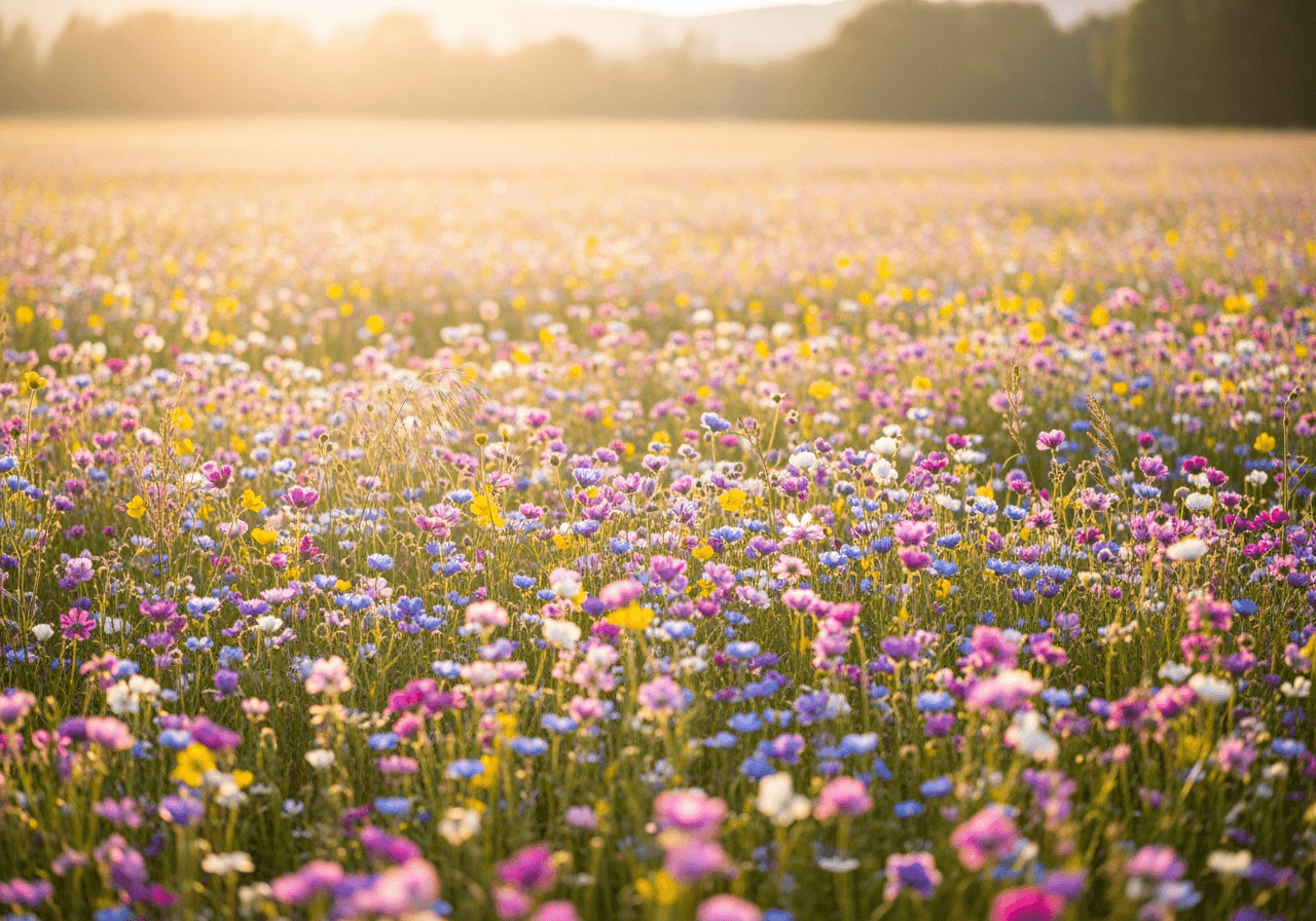 Champ de fleurs sauvages pastel onirique avec une lumière douce
