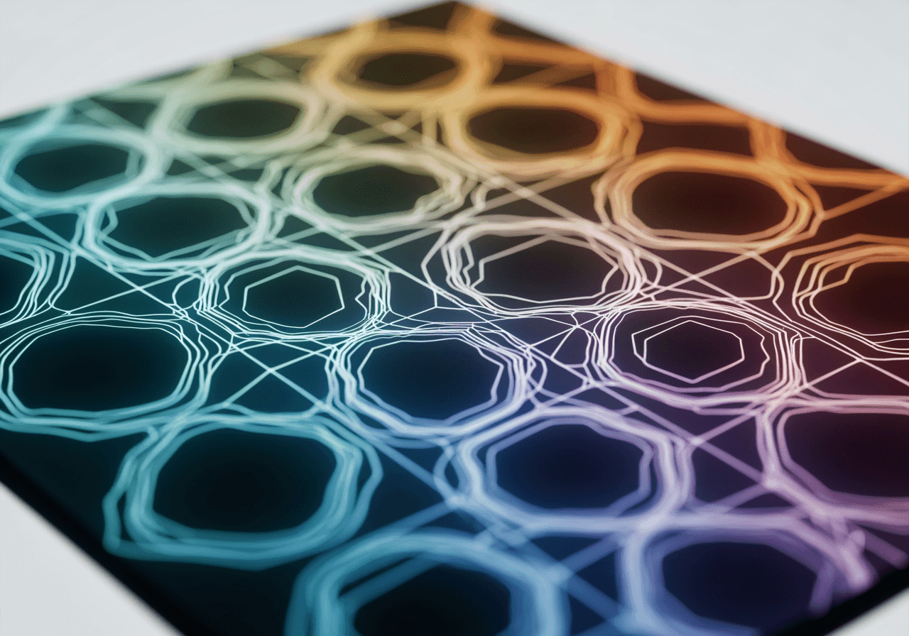 Interface numérique présentant la génération d'arrière-plans par IA, motifs abstraits