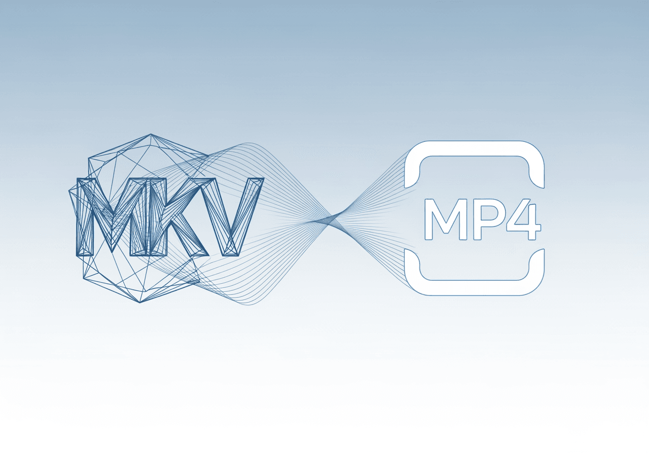 MKVからMP4へのビデオ変換を表す抽象的なデジタルインターフェース