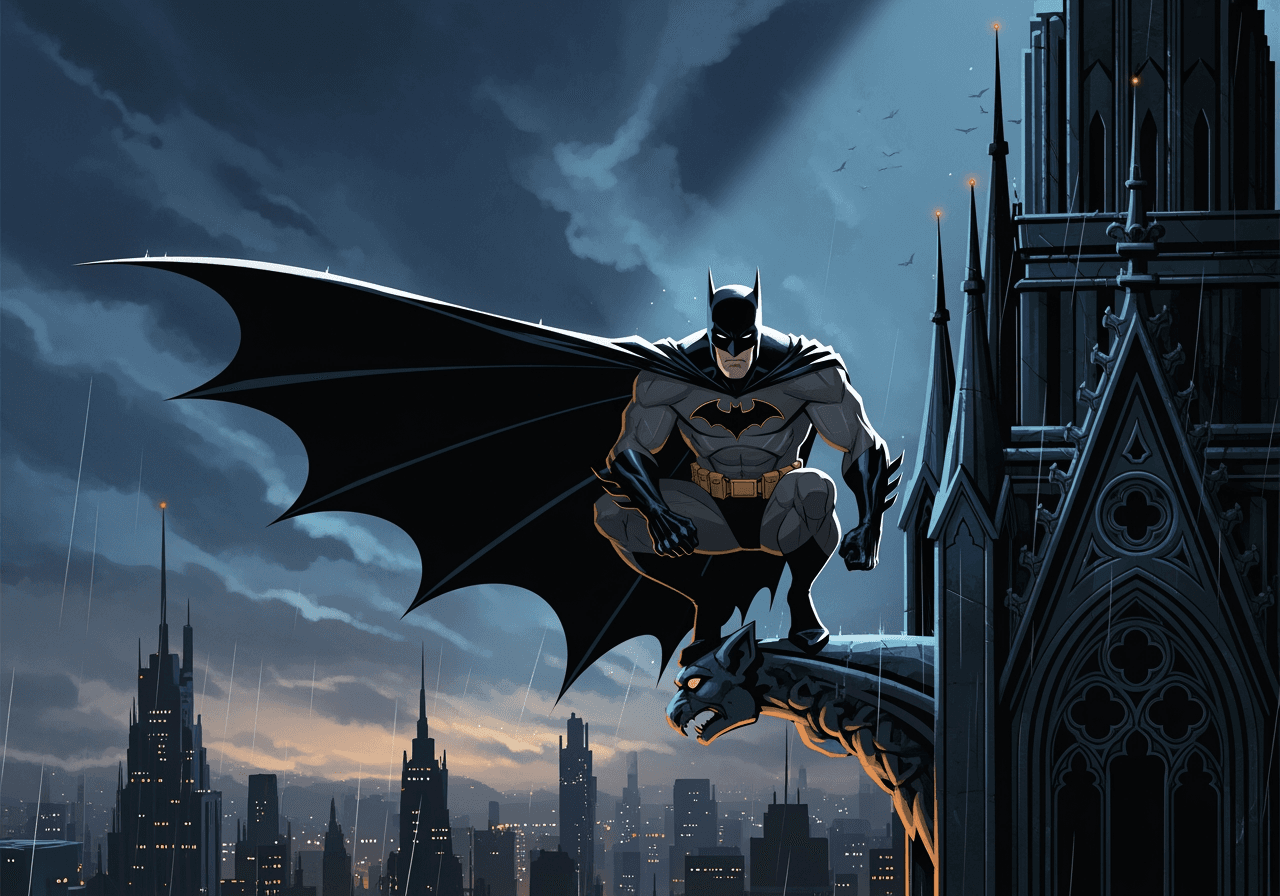 暗い街並みのバットマンのイラスト