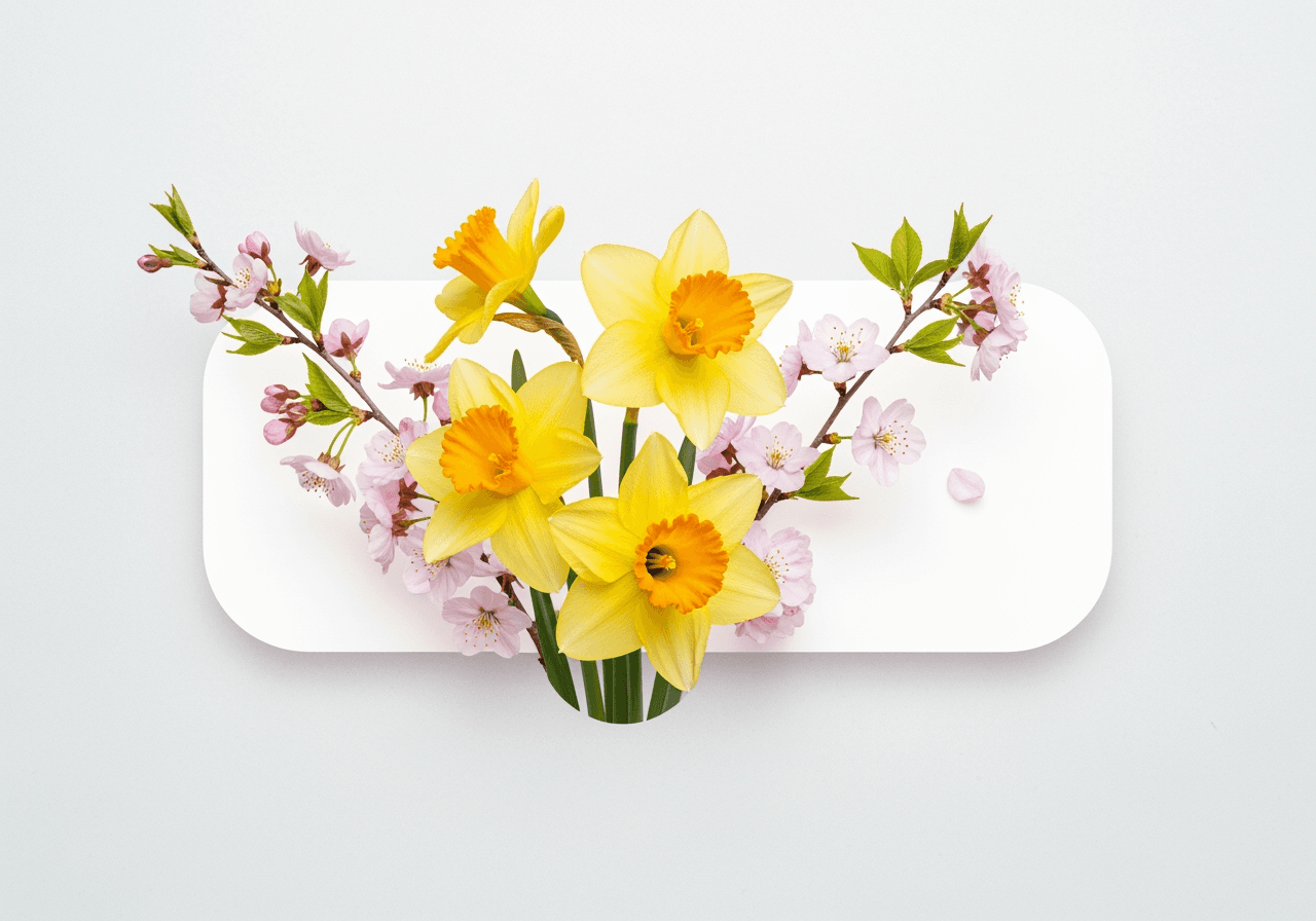 3월 클립아트 생성기의 대표 이미지: 노란 수선화와 벚꽃잎