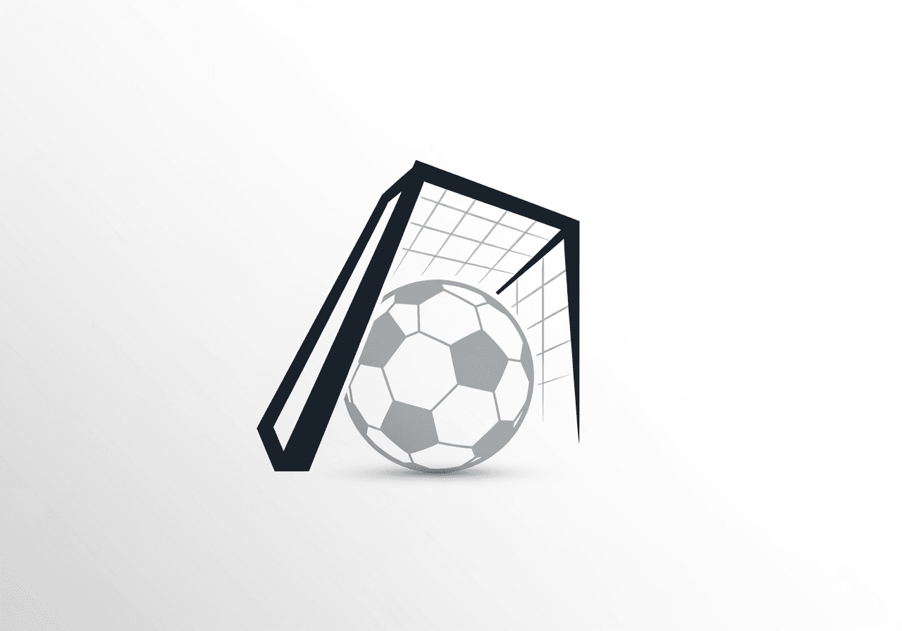 Minimalistische Grafik, die einen Fußball und ein Tor kombiniert