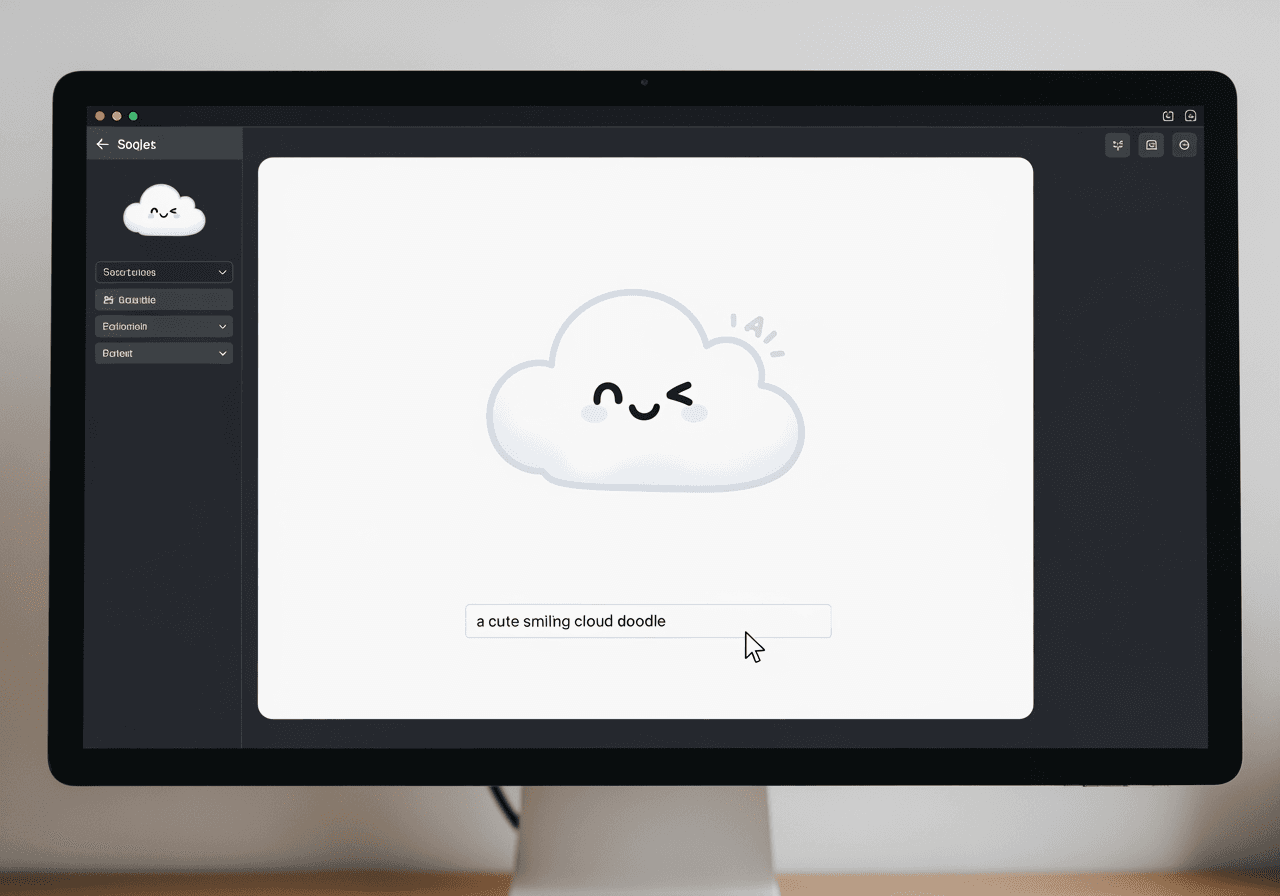 Ein Benutzer generiert ein niedliches Wolken-Doodle durch Texteingabe auf einer KI-Oberfläche