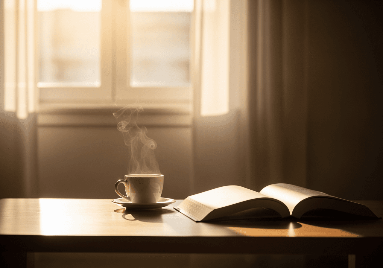 Escena pacífica de una mañana de domingo bañada por la cálida luz del sol