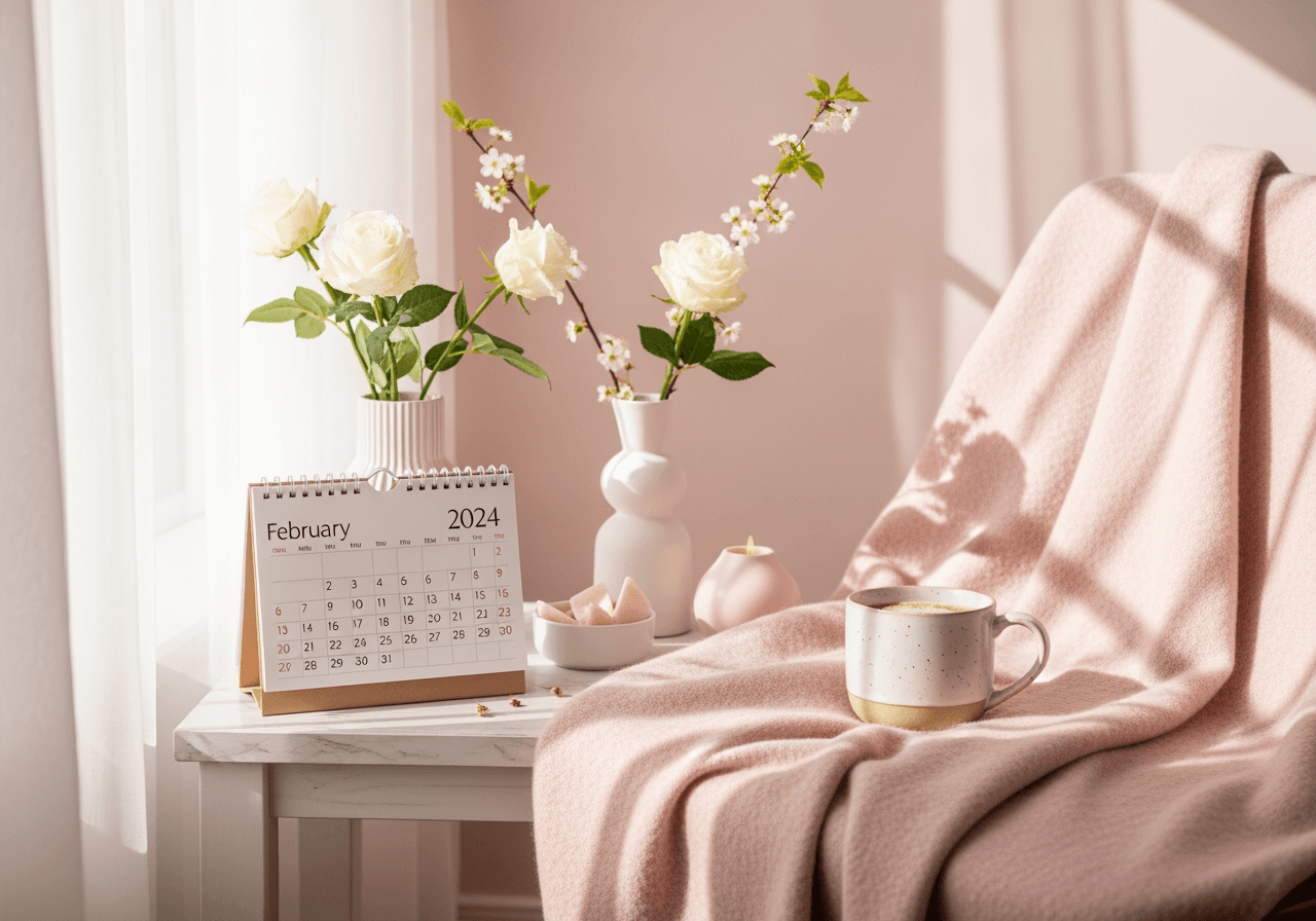 Minimalistischer Februar 2024 Kalenderhintergrund in sanften Pastelltönen
