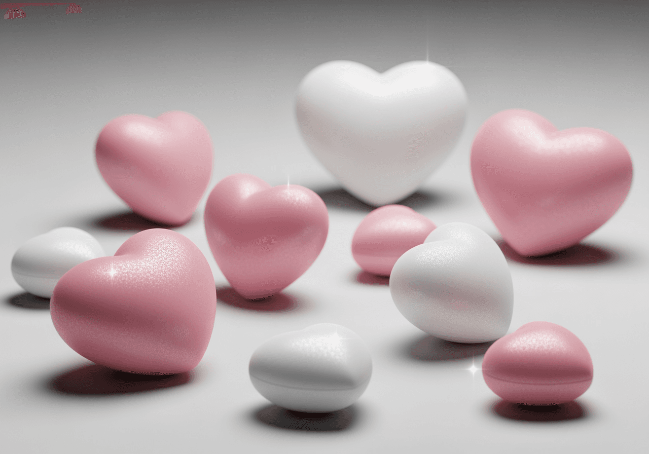 Immagine di sfondo sognante composta da cuori 3D dai toni pastello