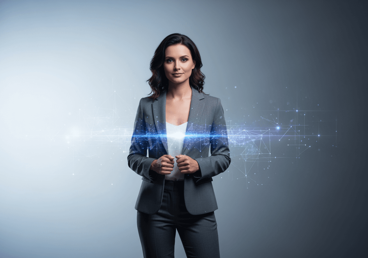 Écran principal du générateur d'images IA avec un modèle féminin à petite poitrine naturelle.