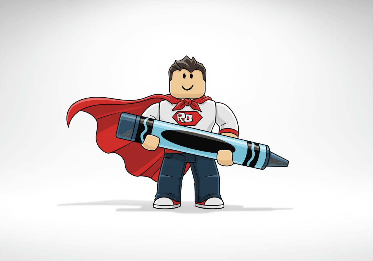 로블록스 캐릭터가 크레용을 들고 있는 모습