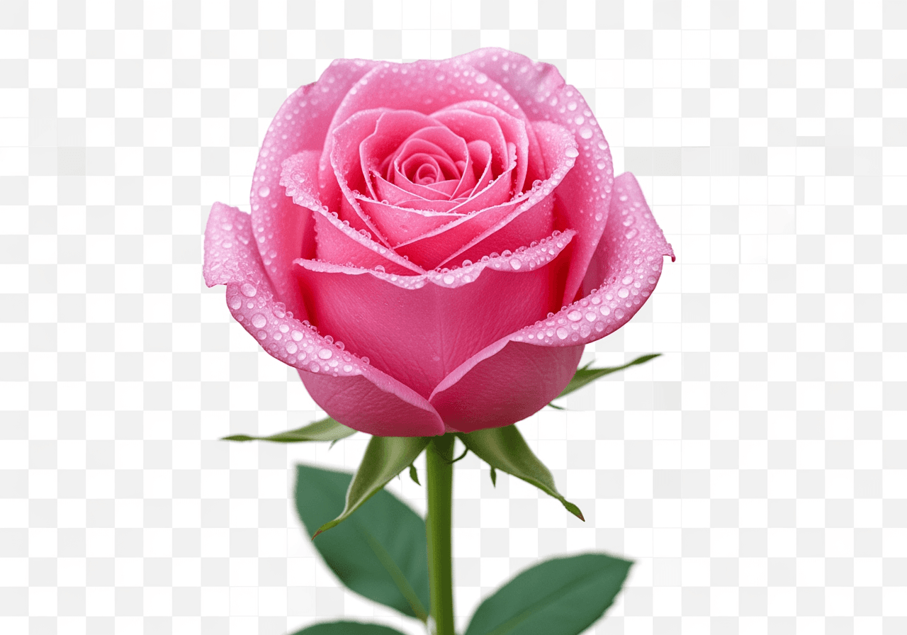 이슬이 맺힌 분홍 장미 한 송이 PNG 이미지