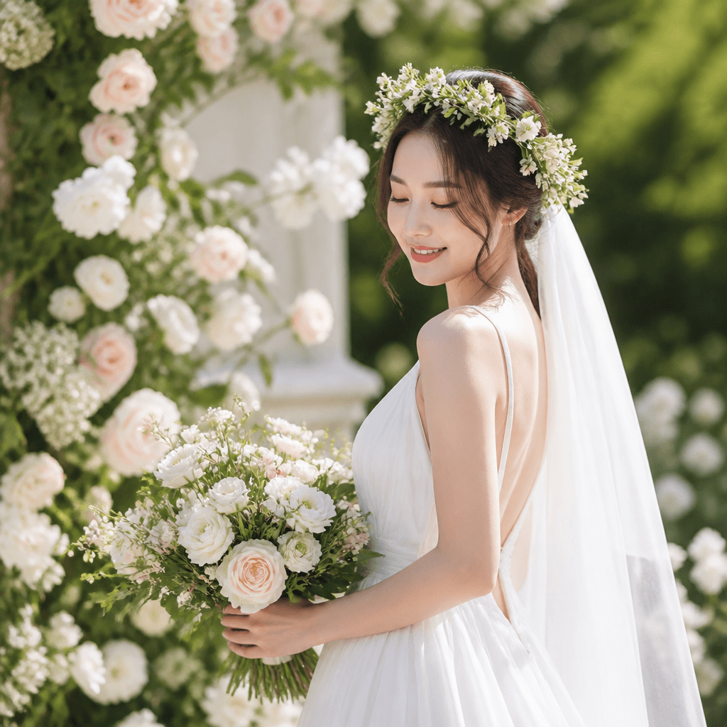 꽃 화관 웨딩 사진