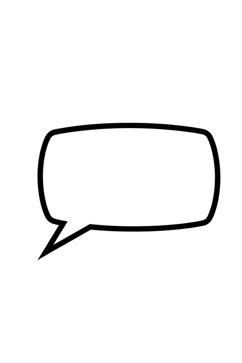 검은색 테두리와 왼쪽을 가리키는 꼬리가 있는 고전적인 흰색 말풍선, PNG 형식.