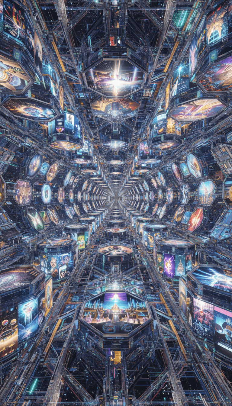 각 노드에 고유한 AI 생성 이미지가 표시되는 무한한 터널.