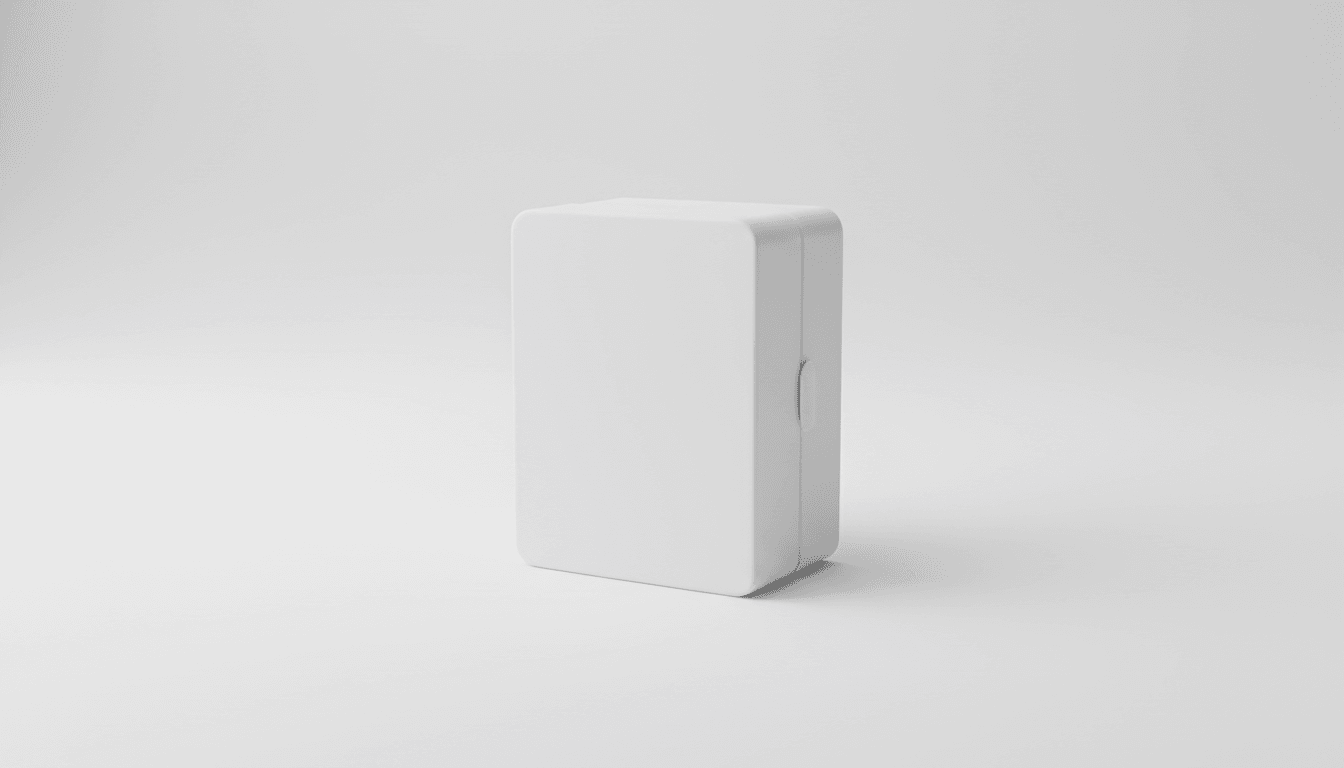 이음새 없는 흰색 스튜디오 배경에 놓인 우아한 제품 상자 목업.