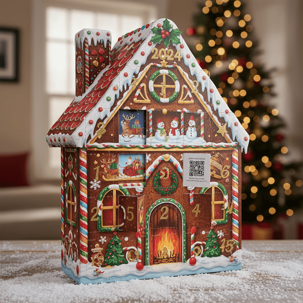 매일 작은 깜짝 선물이 있는 상호작용적인 2024년 어드벤트 달력.