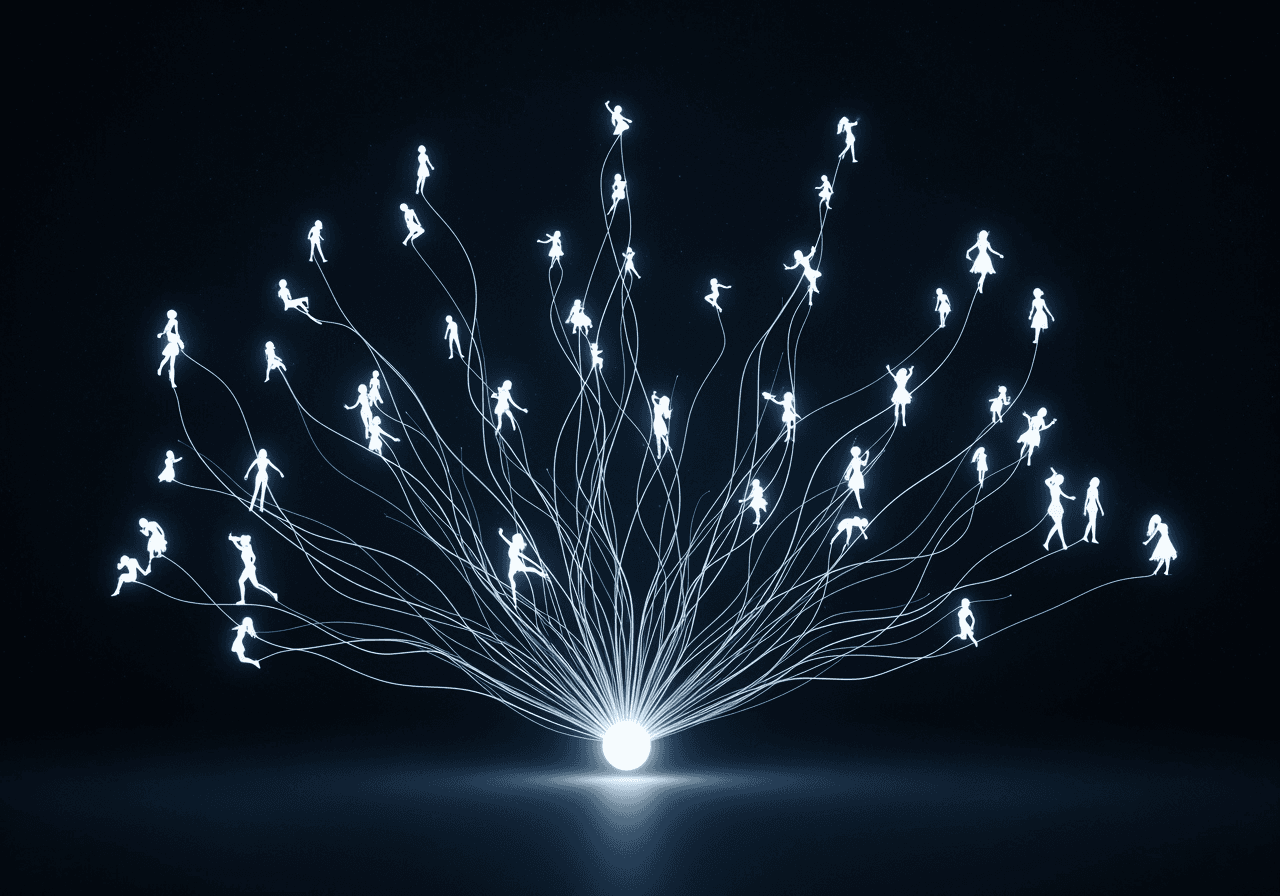 A central orb branching out into infinite character design possibilities.